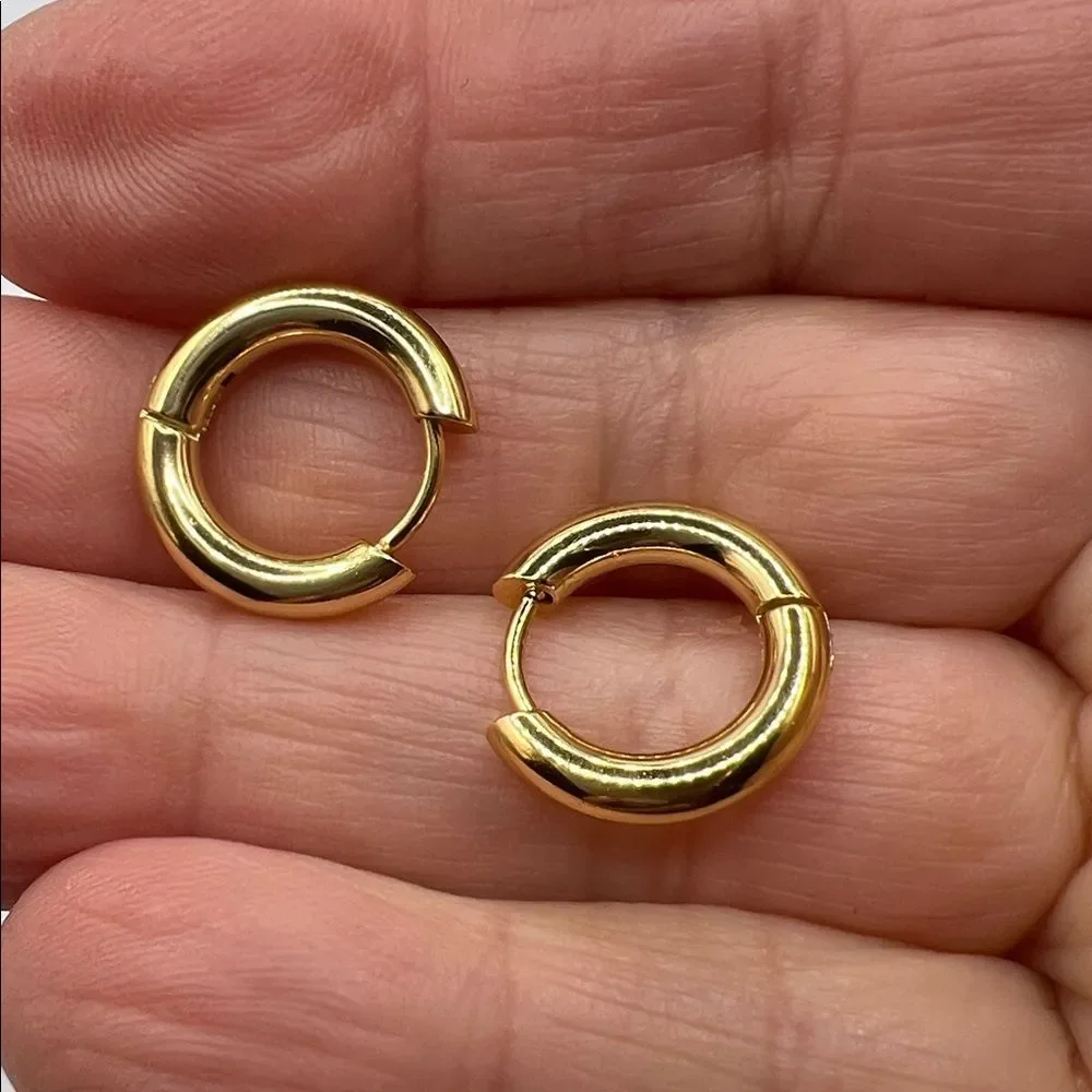 Classic Gold-Tone Over Stainless Steel Hoop Huggie Earrings - Women Jewelry